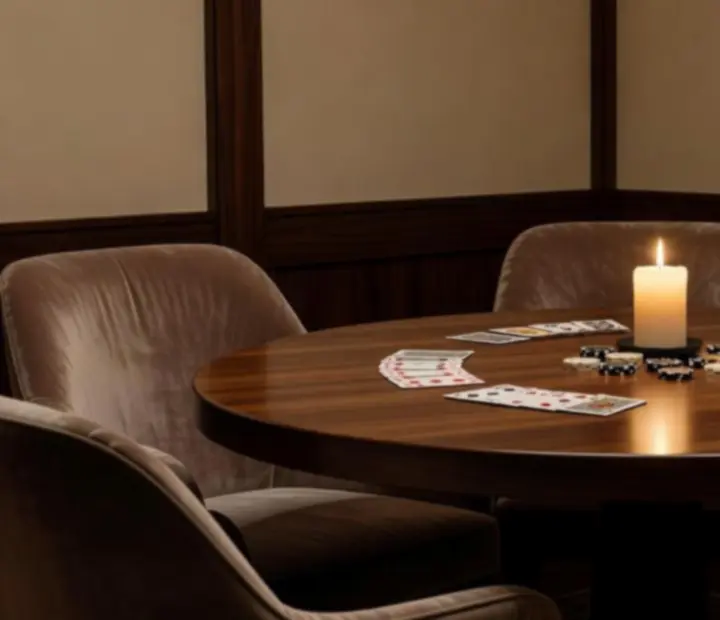 Nastrojowy pokerowy kącik w eleganckiej restauracji z kartami i żetonami