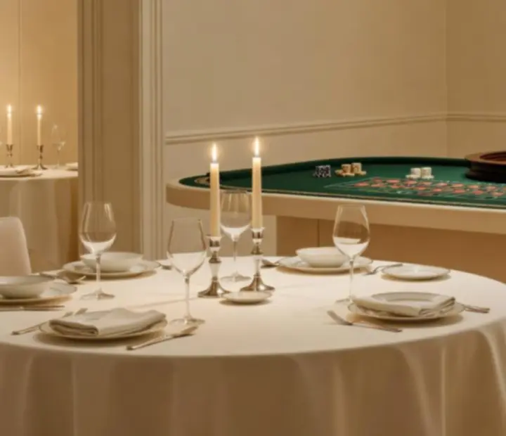 Kameralny kącik z eleganckim stołem ruletkowym w restauracji Savory Room Co